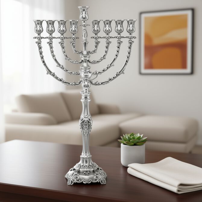Stone Menorah Small Sterling Silver 