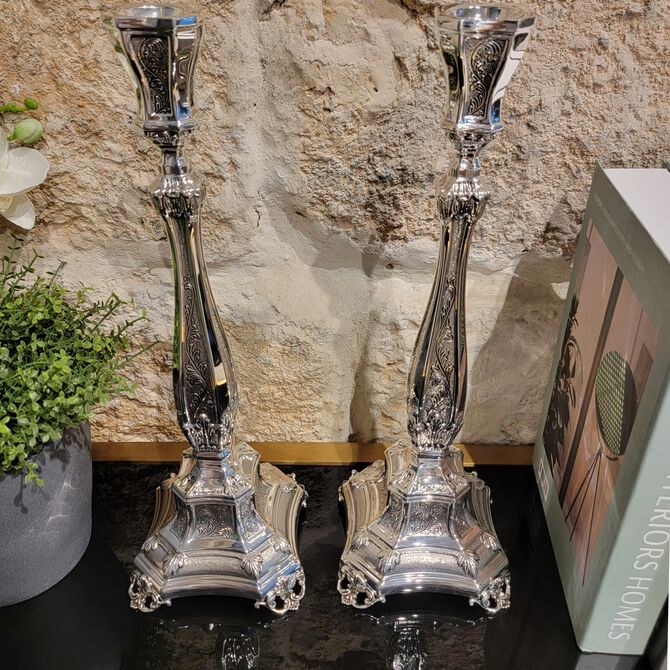 Bakio Decorated Sterling Silver Candlesticks 