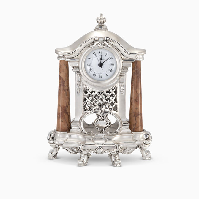 Baroque Red Table Clock (H.29.5) Silver-Plated 