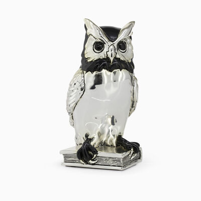 Owl on Book Miniature Silver-Plated 