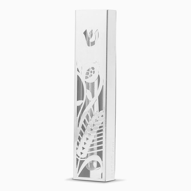 Seven Species Mezuzah Wood & Silver Plated 