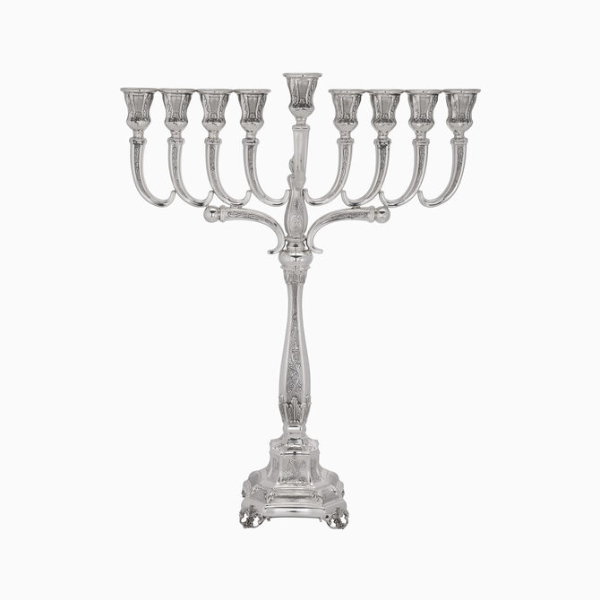 Bakio Arms Decorated Menorah Sterling Silver 