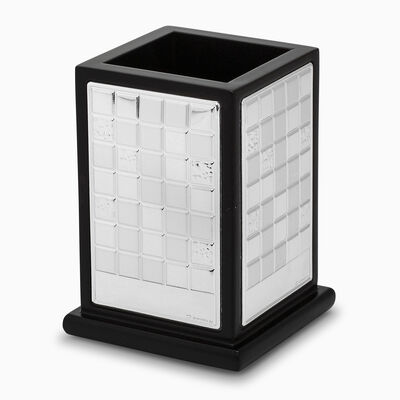 סטנד עטים עץ ומצופה כסף עיטור קוביות 