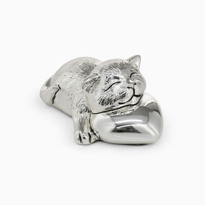 CAT W/PILLOW SILVER PLATED 