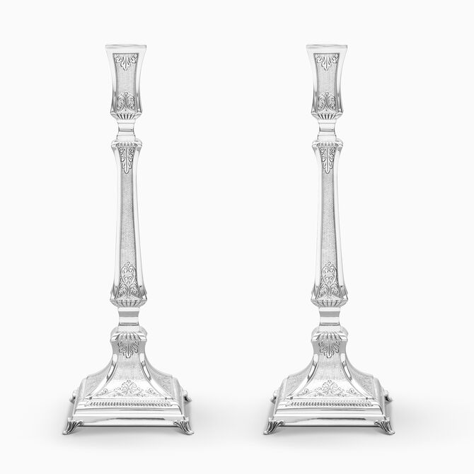 Laguna Candlesticks Decorated Medium Silver 