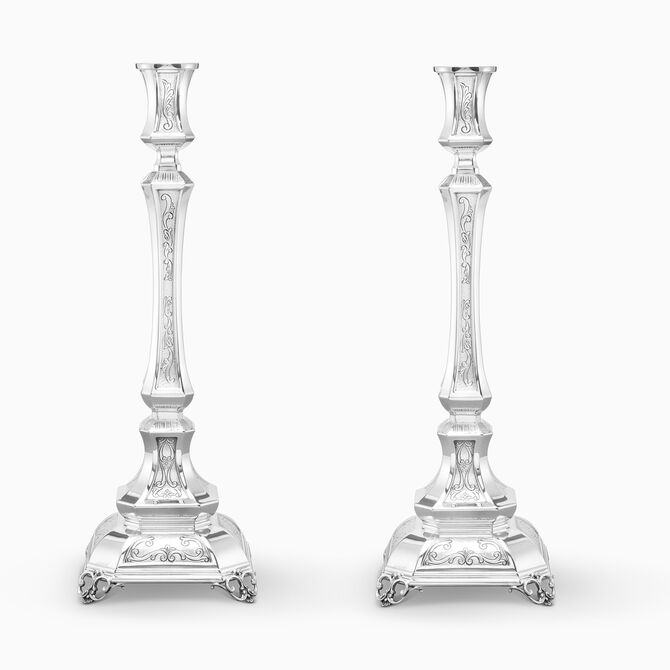 Octagonal Candlesticks Decorated Large 