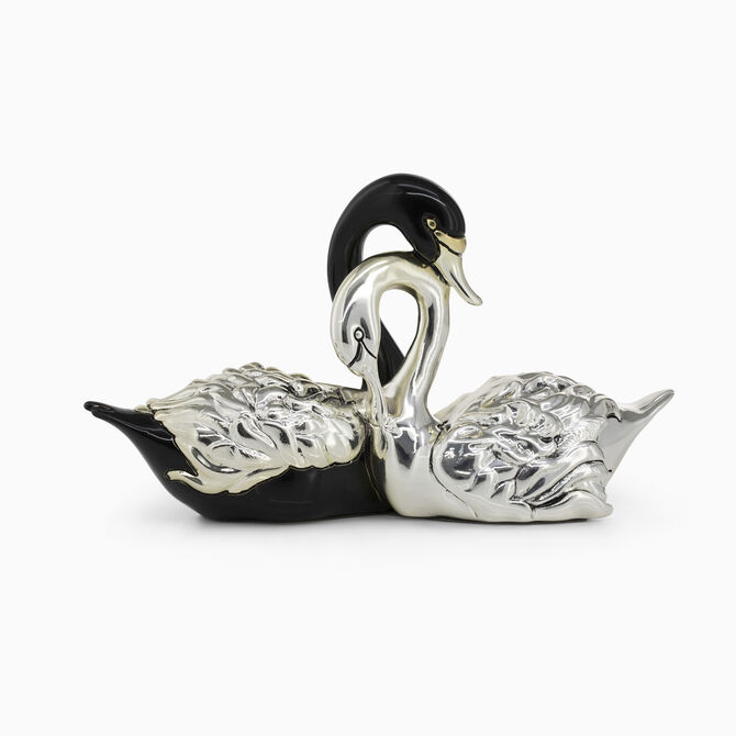 זוג ברבורים שלובים מצופה כסף 