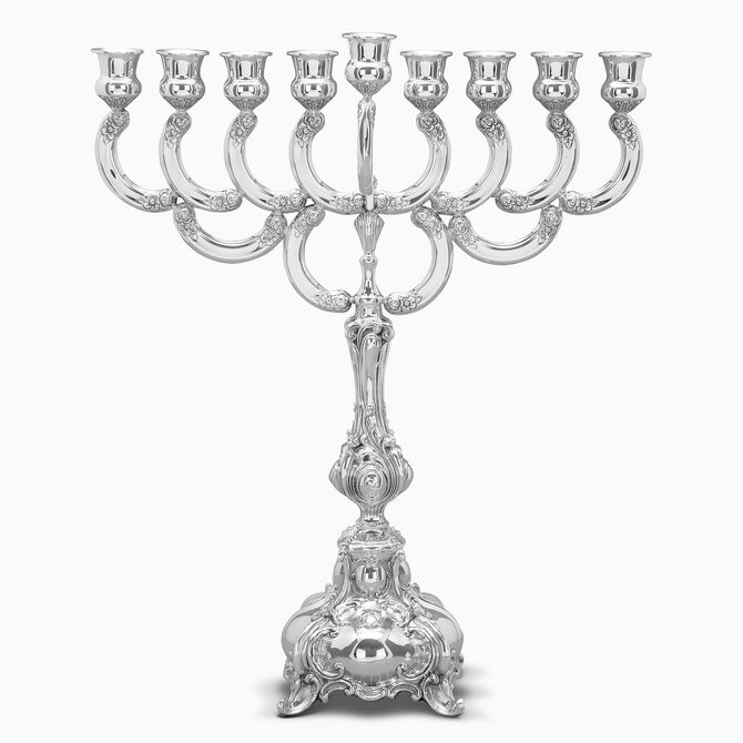 Man Menorah With Ben Yehuda Base Large Silver 