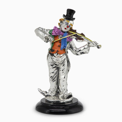 Clown with Violin and Base Silver-Plated 