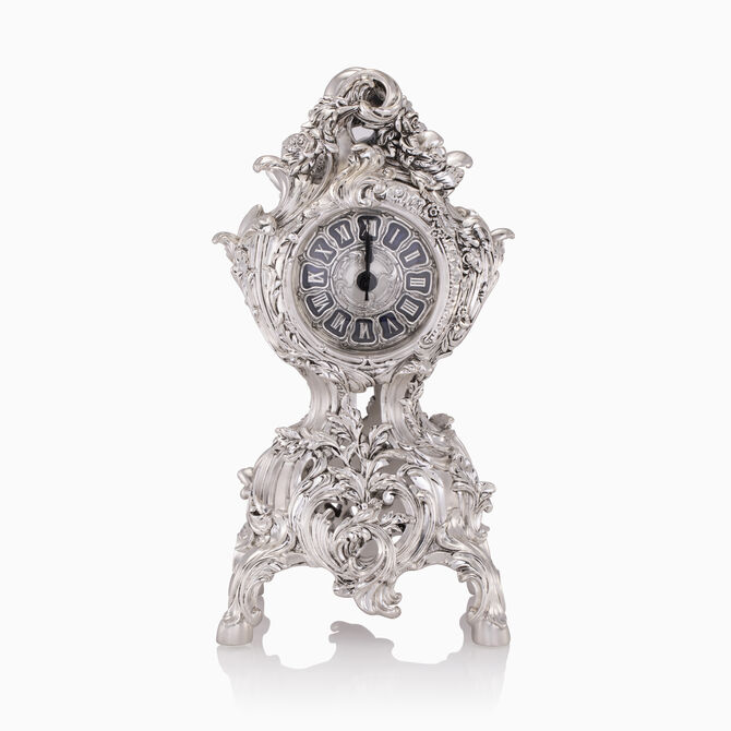 Baroque Blue Table Clock (H.35) Silver-Plated 