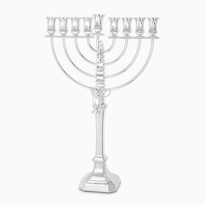 חנוכיה אורי גדולה חלקה מצופה כסף 
