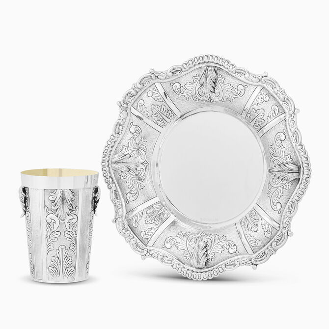 Cobalt Chosson Kiddush Set Decorated Medium 